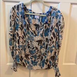 Misa Los Angeles Floral Blue and Gray Women's Top